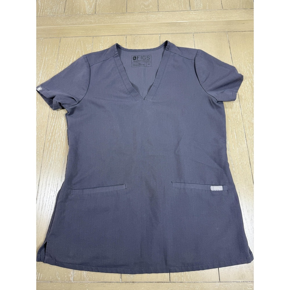 FIGS Casma Scrub Top Womens XS Gray Technical Collection V Neck Pockets